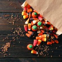 bag of candy spilling onto table